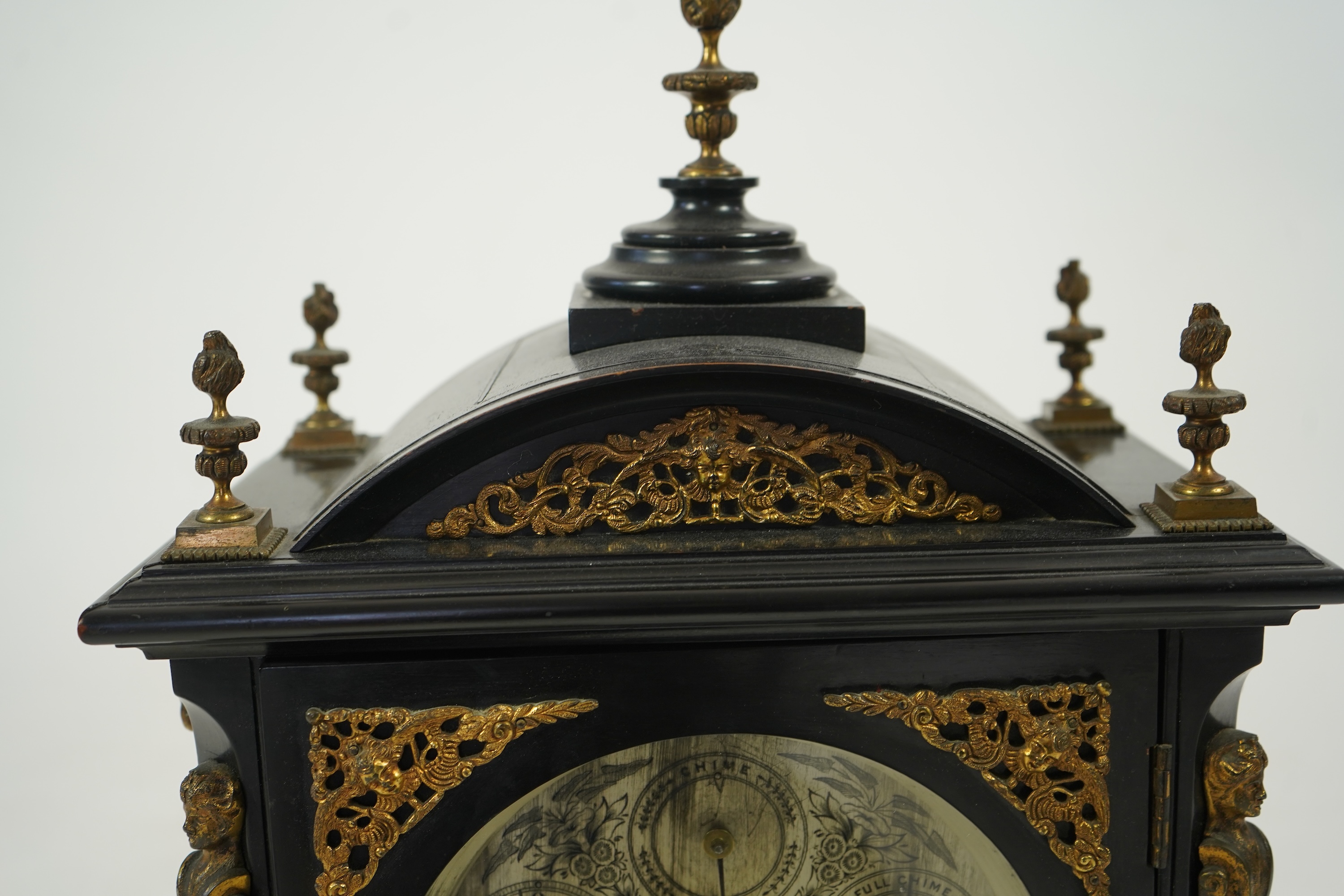 A late 19th century ebonised triple fusee bracket clock